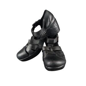 Born boc Black Leather Wedge Mary‎ Jane Cutout Sandals Women Size 6M
